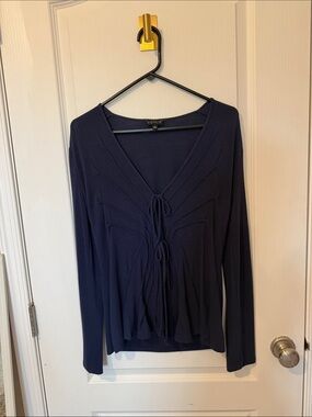 VENUS Sweater - Navy Long-Sleeve Tie-Front Light Sweater